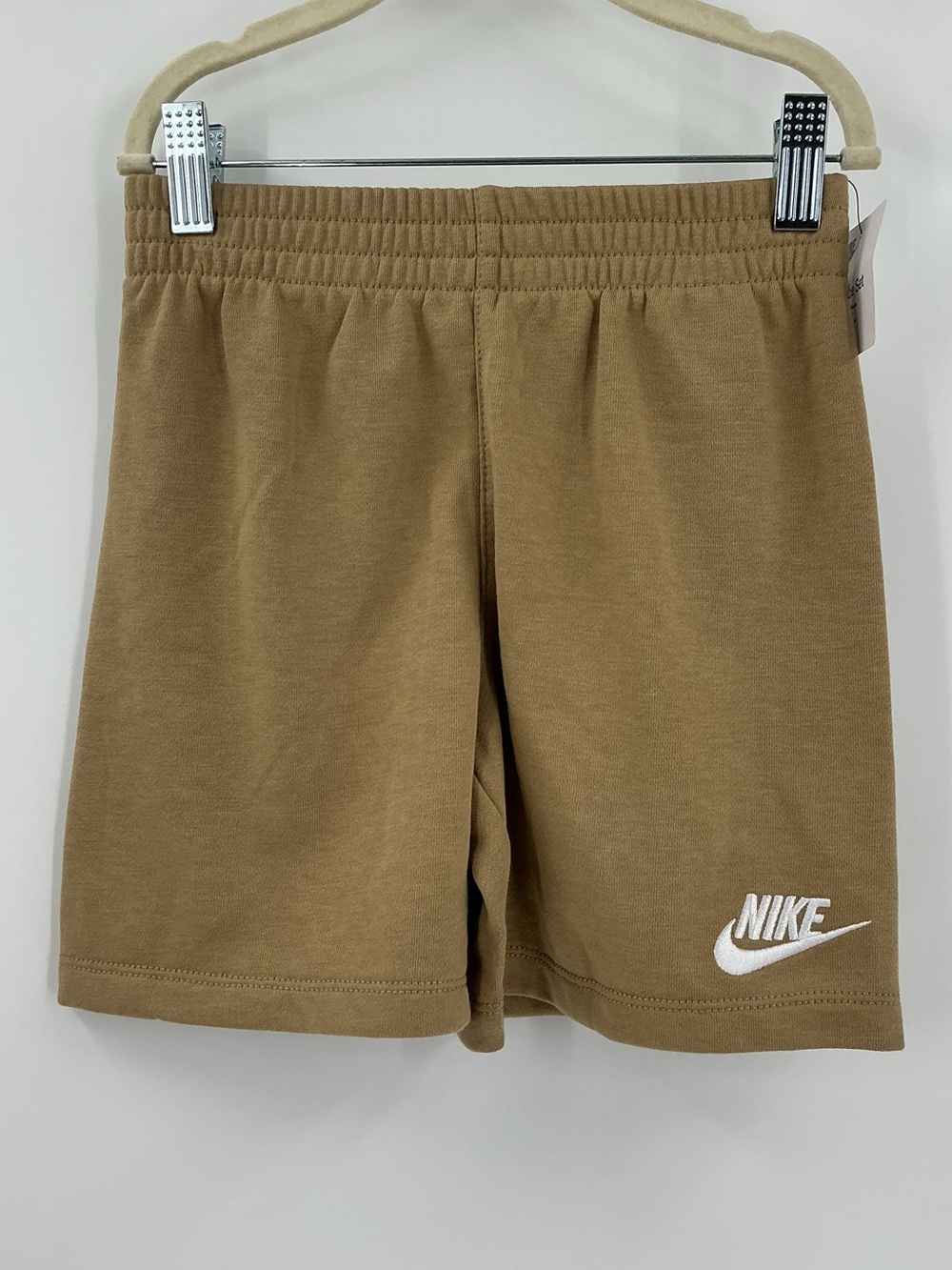 Nike Tan Athletic Shorts with White Swoosh medium